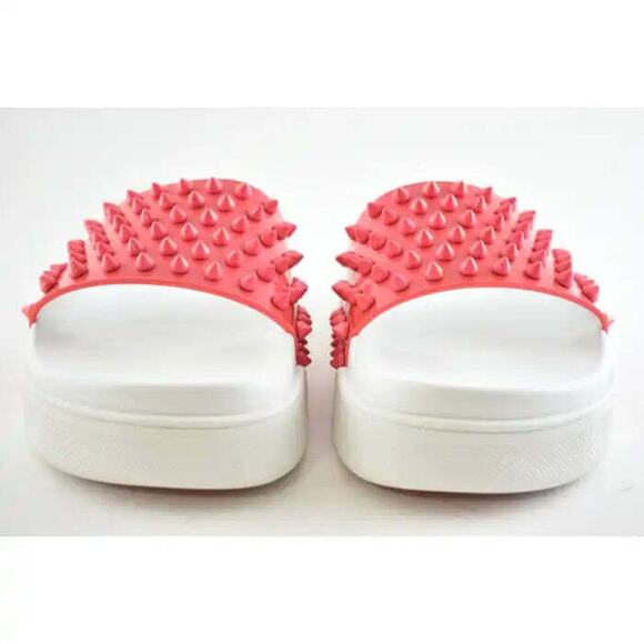 Christian Louboutin Pool Fun Donna Flat Pink White Platform Slide Sandal 40.5 - Picture 6 of 12